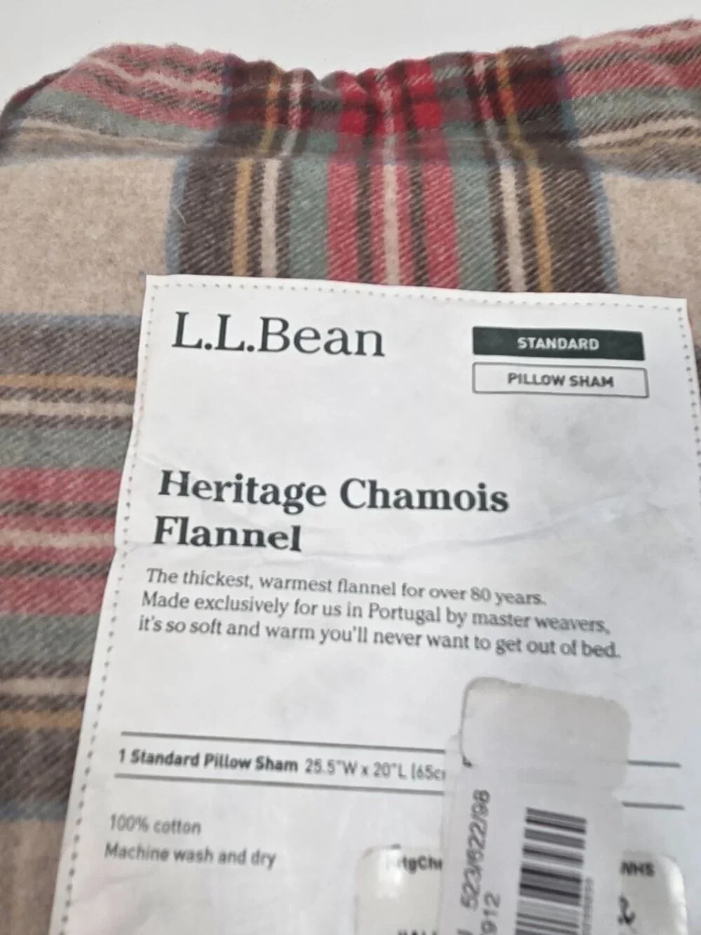 L.L.Bean Heritage Chamois Flannel Standard Pillow Shams Plaid Cotton Portugal